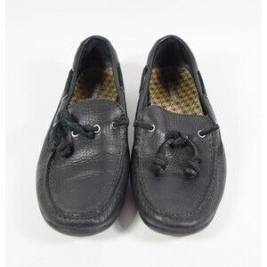 Sebago Bolton Soft Black Leather Slip On Boat Deck Shoe Loafers Sz 6M